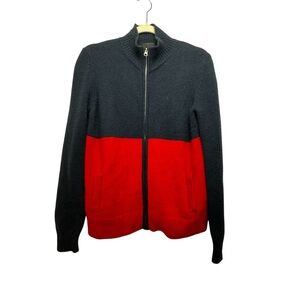 Jenni Kayne cashmere blue red soft full zip cardigan